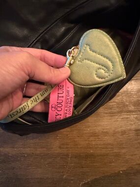 Juicy Couture Black Leather Shoulder Clutch with Gold Heart Chain